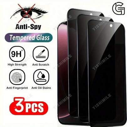 3pcs Privacy Tempered Glass Screen Protector For IPhone 13/14/15/16 Pro Max, 13 Plus, SE 2 & 17 Air – Anti-Scratch Full Coverage Protection | Holiday Gift Idea With Discounts, Antiscratch Shield, Edgetoedge Coverage, Smooth Surface, Scratchresistant Material, Durable Glass, Protective Film, Phone Screen Cover, Tech Accessories, Smartphone Owners