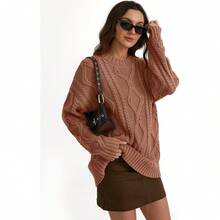2025  Women's Oversized Cable Knit Crewneck Sweaters - Toffee - View 5