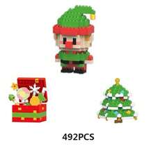 Set de 3 pequeños regalos navideños, que incluye Papá Noel, muñeco de nieve, árbol de Navidad, tren, trineo de renos, campanas, calcetines, juguetes de bloques de construcción, decoraciones navideñas - Multicolor - Ver 13