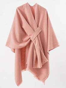 1 Stück Damen modische Schnallen-Dekor Schal-Kragen Reisejacke für Kleid, Strand, Urlaub - Pink - Übersicht 3