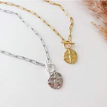 1 pieza Collar con colgante de cruz de oro y plata para mujer, collar con colgante de cruz rectangular con broche de palanca, collar con cadena de clip de papel delicado, regalo de joyería religiosa para la fe cristiana, , primera comunión, material de aleación de zinc - Etiqueta cruzada - Ver 13