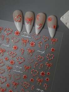 1pc 5D Jelly Embossed Red Christmas Candy Nail Sticker, DIY Self-Adhesive Waterproof Nail Art Decal - Multicolor - View 1