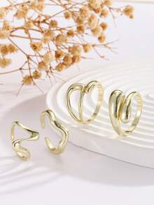 1 Set Of 3pcs Fashionable Asymmetrical Geometric Metal Rings