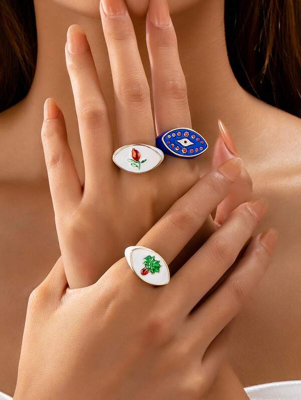 1pc Fashionable High-End Glasses Shaped Hand-Painted Colorful Drip Oil Ring, Unique Elegant Delicate Finger Jewelry