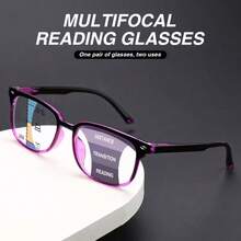 2pcs/3pcs Classic Multi-Focus Reading Glasses, Bifocal Progressive Lens, Non-Slip Nose Pads, Ultra-Light Frame With Spring Hinges For Comfortable Wear, Fashionable Black & Purple Color - 黑+黑白+紫 - 查看 3