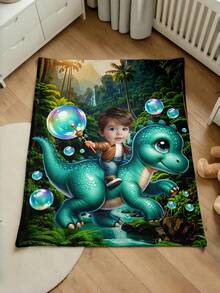 1pc Customizable Photo Blanket, Family Blanket, Photo Blanket, Dinosaur Pattern, Memorial Blanket, Suitable As A Gift For Girls, Boys, Adults, Valentine's Day, Lightweight, Baby Blanket, Personalized Fleece Blanket, Personalized Photo Blanket, Personalized Throw Blanket