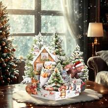 1 Stück Weihnachtsgrußkarte - 3D Winterwald Szene mit Tieren, handgemachtes Wintergeschenk