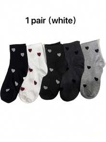 5 Pairs Women's Heart Pattern Casual Socks, Korean Style Versatile, Random Color Dispatch, All Season - Multicolor - View 11