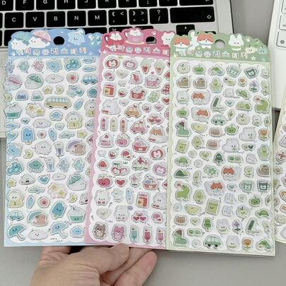 4 色云朵 3D 水晶贴纸，可爱卡通动物全息贴纸，儿童益智手工装饰贴纸，适用于日记本、日记本、手机壳