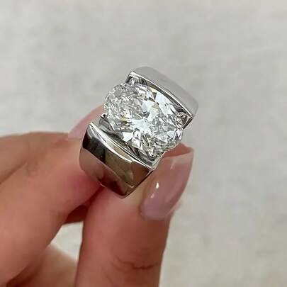 Women's Minimalist Egg-Shaped Zirconia Platinum Plated Wide Fashion Ring