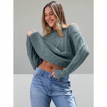 2025  Women's Oversized Cable Knit Crewneck Sweaters - 黑暗賢者 - 查看 4