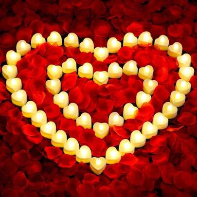 12/24pcs Led Electronic Heart-Shaped Candle Battery Included,  Multiple Colors Available For Proposal, Wedding, Valentine's Day, Creative Decorative Prop