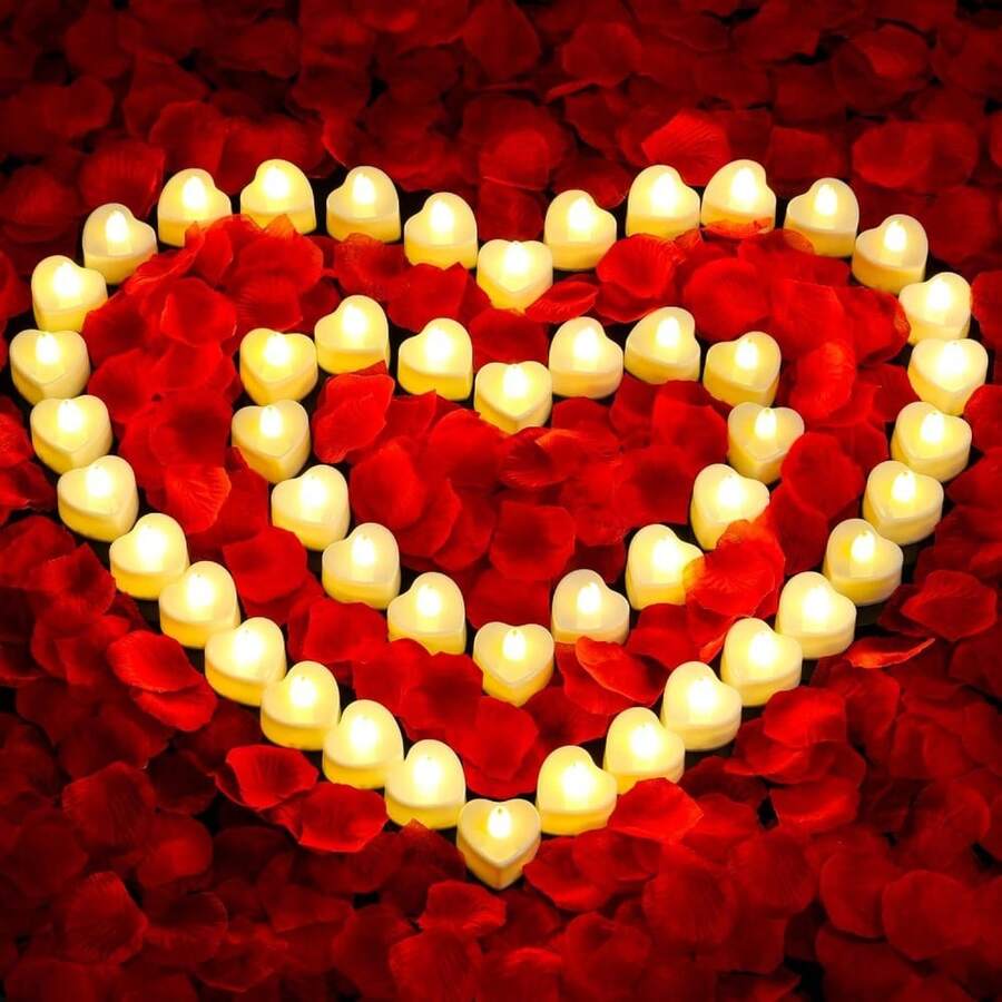 12/24颗LED电子心形蜡烛，含电池，多种颜色可选，适用于求婚、婚礼、情人节等场合，创意装饰道具