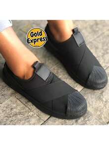 Women's Sports Sneakers Slip On Elastic Casual White Black 34 To 39 Soft And Light Comfortable Express Shipping! - 黑色 - 查看 3