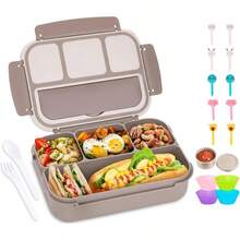 Bento Box, Fiambrera Lonchera para Adultos, Caja de Almuerzo de Estudiante, 1300 ml - 4 Compartimentos, con Pas de Alimentos, Tazas para Tartas, Apto para Microondas/Lavavajillas/Congelador Caqui - Caquí - Ver 2
