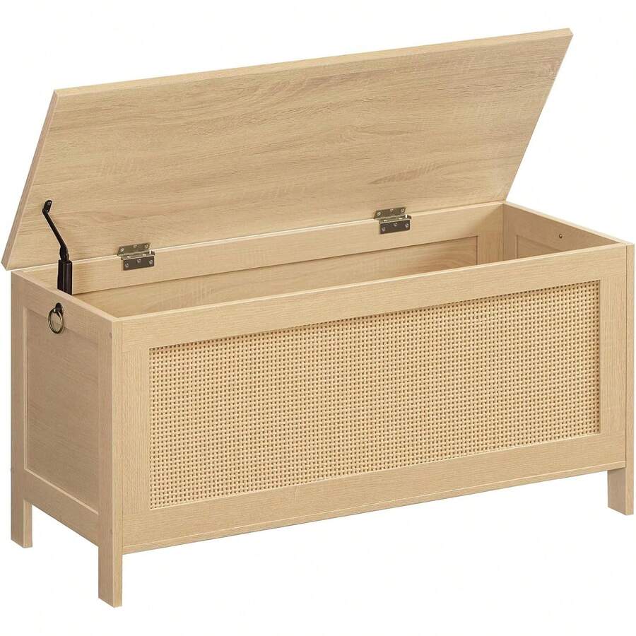 HOOBRO Storage Bench, Large Toy Box, Storage Chest With Faux Rattan Decoration, Toy Chest, 39.4'' Toy Storage Organizer, Ty Hinge And Sturdy Support, For Living Room, Bedroom, Natural NL101CW01