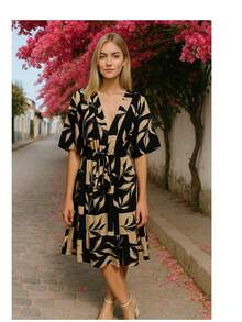Vestido de Verão Casual  estampado - Preto - Visão 2