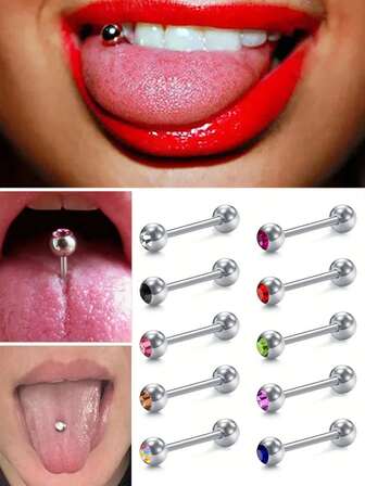 1pc Women's Lip Piercing, Stainless Steel Multi-Color Gemstone Body Jewelry, Oil Tongue Stud, Titanium Hypoallergenic Suitable For Daily Wear