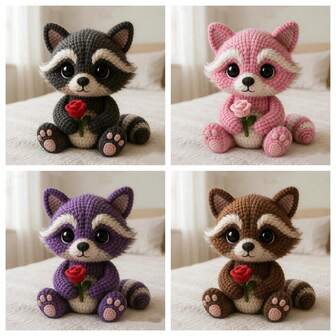 1 Set - Cute & Fun Raccoon Crochet Kit, 4 Color Options, Handmade Crochet Materials For Craft Lovers, Crochet Kit For Adult Beginners, DIY Crochet Kit With Instructional Videos, Basic Crochet Stitch Guide, Thoughtful Gift For Halloween, Christmas, Thanksgiving - Not A Finished Product, Accessory Colors Randomly Assorted