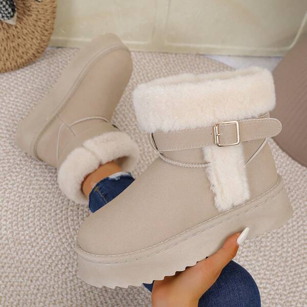 Bottes de neige décontracté à boucle pour femmes, pour un port intérieur et extérieur, automne/hiver