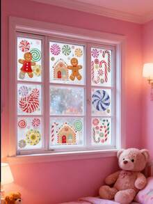 57PCS-57PCS-Adezive pentru fereastră de Crăciun, model nou, cu model de turtă dulce, pentru fereastră, pentru sticlă, față-verso, 3D, Crăciun, bomboane de Crăciun, adezive pentru fereastră, turtă dulce, autocolante cu mentă, pentru decorațiuni de petrecere Candyland, marturii, fereastră, sărbători, decorațiuni de Crăciun, decorațiuni de Crăciun, Crăciun