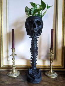 Złote i czarne doniczki z podstawkami z grzbietem, doniczki z żywicy w kształcie czaszki, wystrój domu w stylu gotyckim, dekoracja w stylu czaszki grozy, misa na cukierki, ozdoby, odpowiednie do dekoracji domu, dekoracji ogrodu, prezentów świątecznych