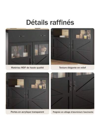 Ausziehbarer Bartisch Mit Stauraum(138 204*39*104cm) 360° Drehbare Essbar,Modern Beweglicher Bar Table,Hochtisch Kücheninsel Bistro Table, Sideboardschrank Regalen,Schwarz view 2