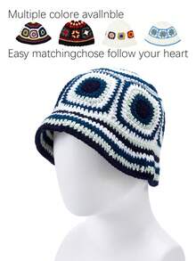 1 pieza Gorro tejido a mano a ganchillo, gorro tejido cálido para mujer, otoño/invierno
