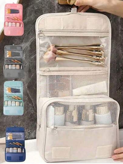 Travel Toilet Bag, Waterproof Storage Bag, Large Capacity Makeup Bag, Hanging Makeup Cosmetic Bag, Cosmetic Makeup Organizer ,Bathroom Cosmetic Bag, Portable Makeup Brush Bag, For Shower Room, Back-To-School Essentials, Bathroom/Beach/Travel/Cruise Essentials, Autumn Decor, Bedroom Decor