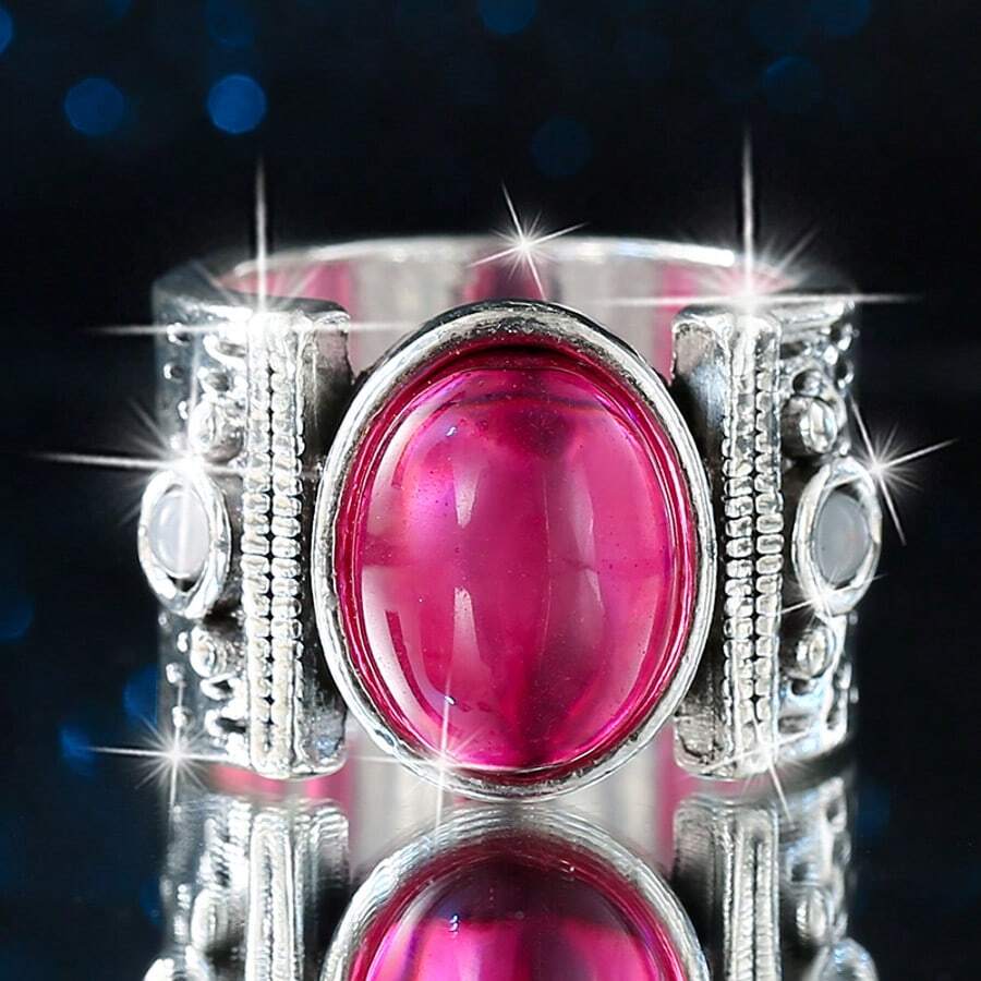 1 pieza Anillo de compromiso elegante y lujoso para mujer, con engaste en tono plateado y circonita cúbica roja brillante sintética, ideal para bodas, fiestas y regalo del Día de San Valentín para un ser querido