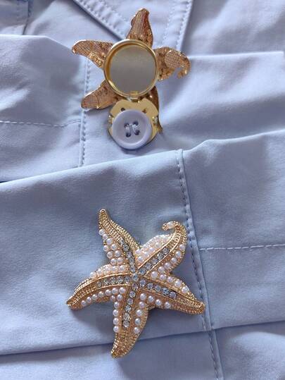 2 Pcs/Set Elegant Starfish Button Covers, Shirts Button Cover Clip On Button Covers Fashion Crystal Cufflinks Cover, Suitable For Tuxedo And Wedding Dresses Decoration