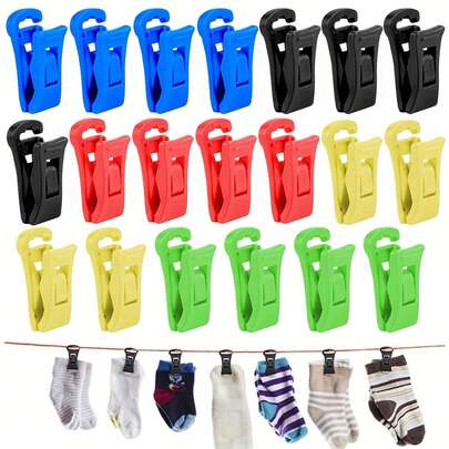 20pcs Laundry Anti-Lost Sock Clips, Colorful Clips For Washing Machine & Dryer, Non-Slip Hook Design To Prevent Sock Loss, Multi-Purpose Clothing Clips