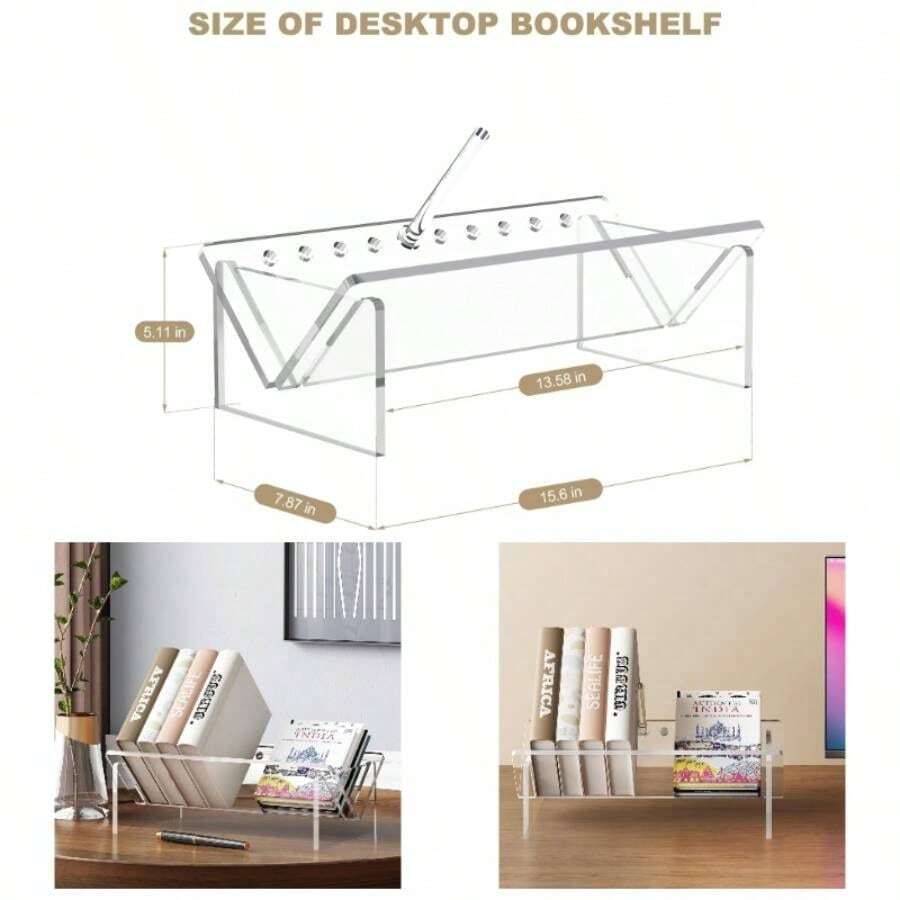 Acrylic Desktop Bookshelf, Small Book Rack Tabletop Book Holder Cookbook Storage Rack, Transparent Tabletop Book Shelf Small Spaces Office Home - Kệ sách Acrylic - Xem 1