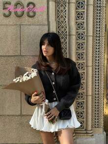 HoloChill Women's Hooded Contrast Button Pocket Drawstring Casual Cardigan, 2025 Autumn/Winter New Collection, Suitable For Christmas