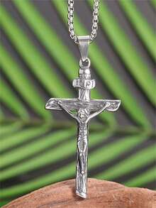 1 Stück Edelstahl Christliches Kreuz Halskette, Jesus Anhänger Religiöser Gebets Amulett Schmuck Geschenk für Männer und Frauen