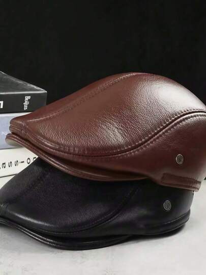 ¡Esencial de otoño/invierno! Boina de cuero genuino estilo británico retro, cálida y elegante, opción versátil para caballeros