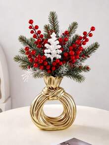 1pc Gold Bow-Shaped Resin Vase, This Shiny Gold Vase Can Hold Holiday Branches, Ideal For Christmas Dining Table, Fireplace Mantel, Adding Luxurious Holiday Ambiance To Living Room And Parties, Perfect For Room Decor, Christmas, Home Decor, Vase, Glass Vase. - Multicolor - View 10