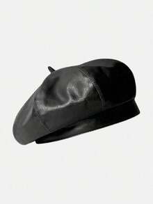 1pc Women's Beret Black Pu Leather Hat Popular In Saudi Arabia Women's Accessories Kpop Elegant VPDX - A - 查看 1