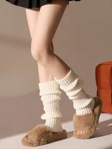 1 Pair Women's Knitted Leg Warmers, Ribbed Knit, Solid Color, Simple, Warm, Practical Accessory Leg Warmers, Minimalist Daily Accessory Leg Warmers, Fashion Accessory Leg Warmers For Women And Girls, Autumn/Winter
