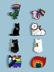 1/8 chiếc Trâm cài áo tráng men hình động vật và LGBTQ sáng tạo, huy hiệu kỷ niệm hình cờ cầu vồng và mèo, chó, khủng long, quà tặng cho bạn bè, trang trí quần áo và ba lô, sử dụng hàng ngày - Nhiều màu - Xem 4