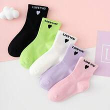 5 Pares/set Calcetines De Rodilla Sólidos De Color Pastel Para Niñas Con Letras Lindas En Inglés - Multicolor - Ver 8