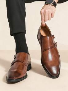 Vintage Designer Men's Monk Strap Pointed Toe Slip-On Loafers, Elegant Gentleman Formal Dress Shoes Suitable For Middle-Aged, Young, Students, Back To School, Graduation Ceremony, Office, Business, Party, Wedding, Groom, Spring/Summer/Autumn, Plus Size