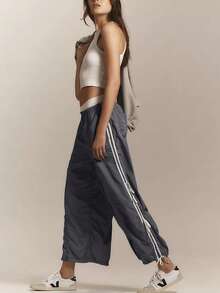 Women's Parachute Pants Elastic High Waist Full Twist Mountaineering Bib Pants Trousers - 深灰色 - 查看 4
