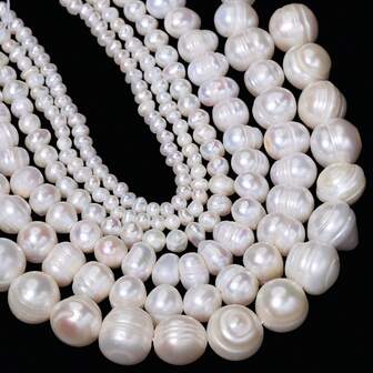 Wholesale 3-12mm Natural White Freshwater Faux Pearl Beads Asymmetrical Round Loose Bead For Diy Jewelry Making DIY Elegant Bracelet Necklace Earrings Crafts 7.5inch