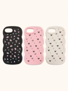Black White Pink Bowknot Fashion Phone Cases 3pcs Dopamine Themed Wavy Edge Bowknot Pattern Phone Cases Compatible With IPhone & Galaxy Phones Spring Gift - Multicolor - View 52