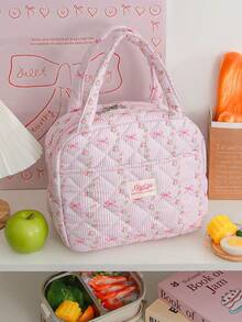 1pc Strawberry Pattern Insulated Lunch Bag, Quilted Thermal Lunch Tote, Food Storage Bag, Quilted Floral Handbag, Reusable Lunch Box, Leak-Proof Lunch Tote, Stylish Insulated Cooler Bag, Cute Lunch Tote, Large Capacity Reusable Thermal Cooler Bag, Home Storage Bag, Suitable For Work, Picnic Or Travel, School, Christmas Gift, Back To School Season - Multicolor - View 13
