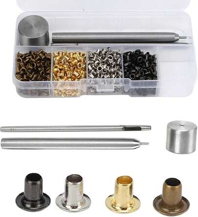 Agatige Kit De Remaches Cuero 800 Piezas, 2mm Remaches Cuero Tapa Juego Alicates Ojales Arandela Kit de Herramientas Remaches Tubulares Doble Tapa Para Ropa Artesanía Proyecto Decoración Reparació