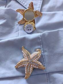 2 Pcs/Set Elegant Starfish Button Covers, Shirts Button Cover Clip On Button Covers Fashion Crystal Cufflinks Cover, Suitable For Tuxedo And Wedding Dresses Decoration - Star - View 6