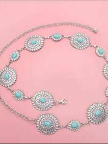 Elegant Women's Chain Belt With Turquoise Blue Stone - Bạc - Xem 6