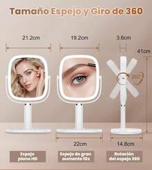 XXZU Espejo con luz para Maquillaje,Espejo de Doble Cara Recargable de mAh,Espejos de tocador con Soporte para Celular,Aumento de 1X/10X,Giratorio de 360 ° ,3 ajustes de Color, Brillo Ajustable GRU3 - 1 - Ver 3